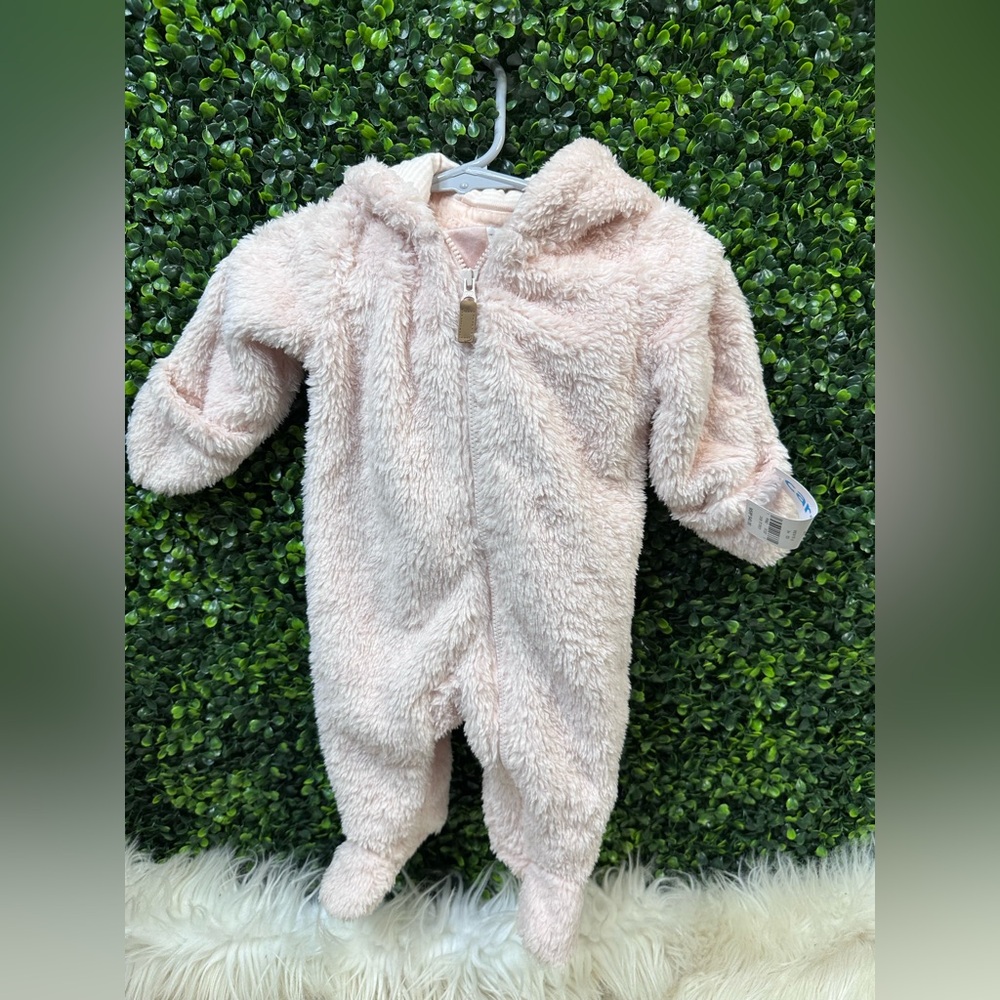 Carter's light Pink Footie One Piece with Hood ears nwt